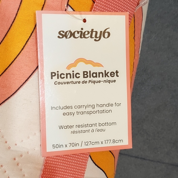 NWT SOCIETY6 PICNIC BEACH RETRO BLANKET CUSTOM WATERPROOF SANDPROOF CARRY HANDLE - Picture 10 of 11